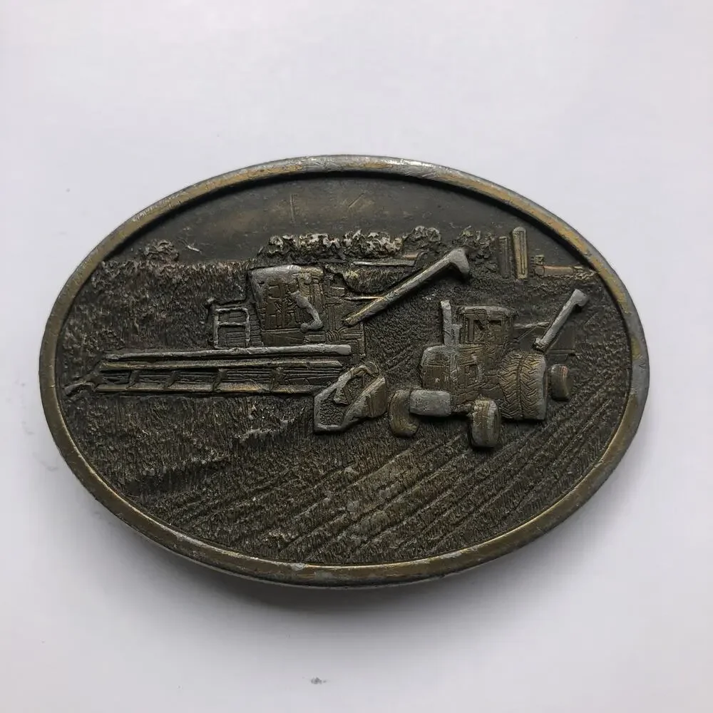1977 Bergamot Brass Works Vintage Tractor Combine Harvest Oval Belt Buckle USA